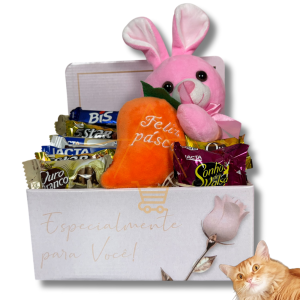 Cesta Com Chocolate E Coelho De Pelúcia Presente Pascoa