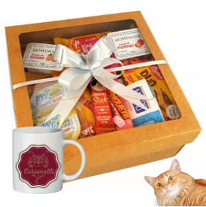 Cesta De Café Da Manhã 30 Itens Na Caixa Presente + Caneca Lembrança